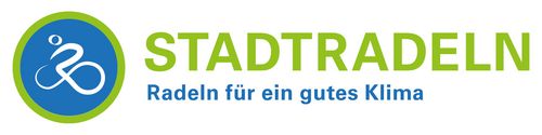 Logo-Grafik STADTRADELN, Stilisiertes Fahrrad und Text "STADTRADELN Radeln für ein gutes Klima"