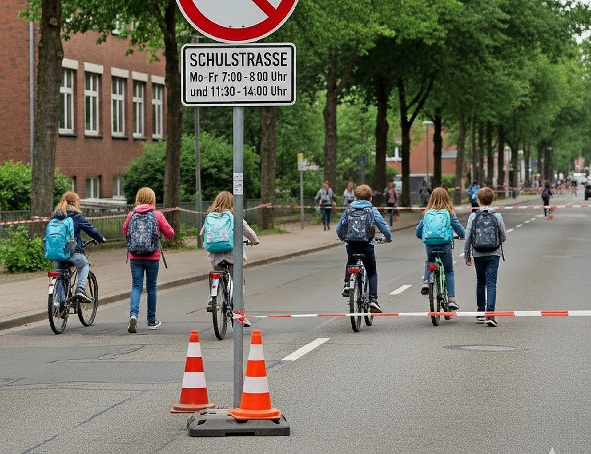 Symbolfoto Straße, Kinder und Verkehrsschild, KI-generiert