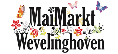 Logo MaiMarkt, Schriftzug mit stilisierten Blumen und Schmetterlingen