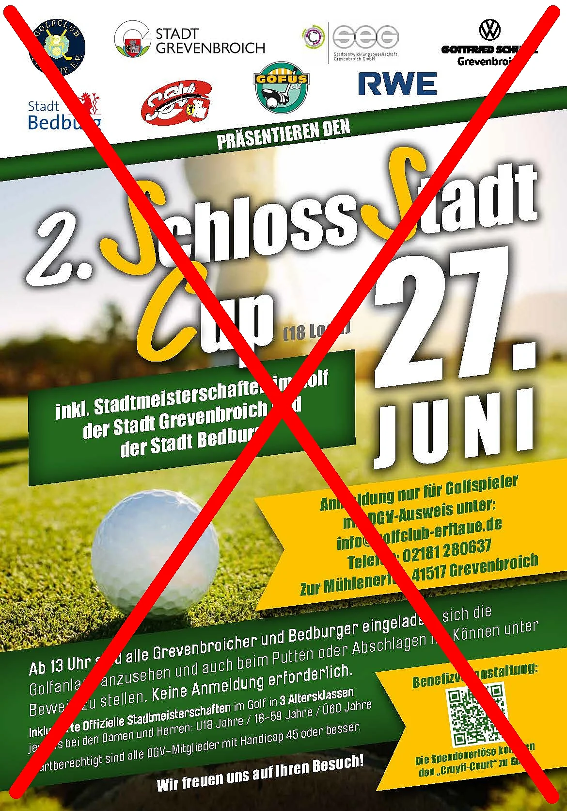 Durchgestrichenes Plakat, da die Veranstaltung ausfällt