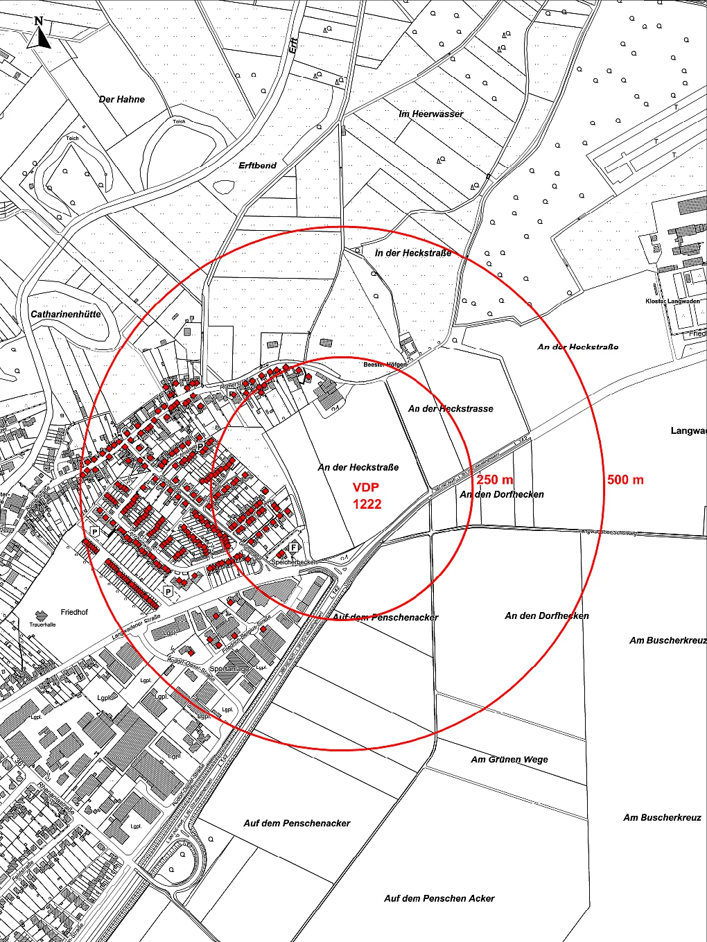 Grafik Karte Verdachtspunkt mit eingezeichnetem Gefahrenradius