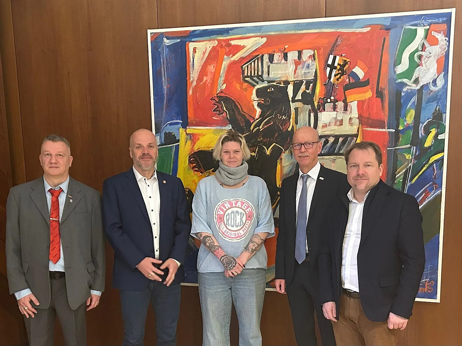 v. l. n. r.: Michael Schnabel, Klaus Krützen Bürgermeister der Stadt Grevenbroich, Jennifer Görgens, Harald Zillikens Bürgermeister der Stadt Jüchen, Dr. Martin Mertens Bürgermeister der Gemeinde Rommerskirchen