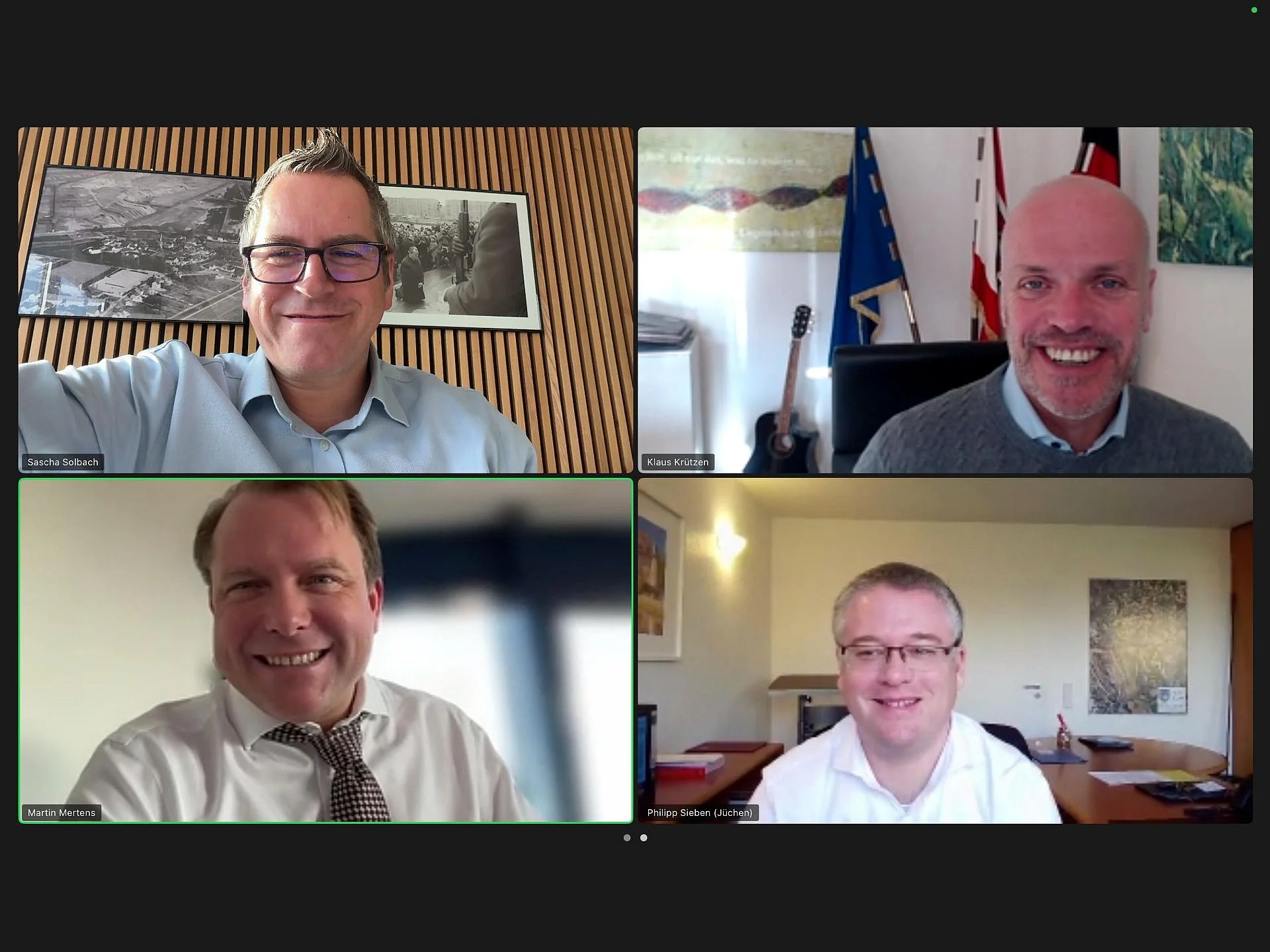 Videokonferenz der Bürgermeister Sascha Solbach, Klaus Krützen, Dr. Martin Mertens und Philipp Sieben