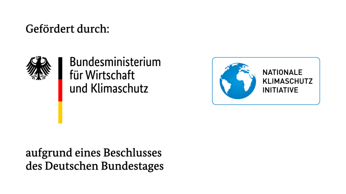 Logo "Gefördert durch das Bundesministerium für Wirtschaft und Klimaschutz, Nationale Klimaschutzinitiative aufgrund eines Beschlusses des Deutschen Bundestages"