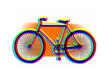 Fahrrad mit sich überlappenden Farben grün gelb und blau